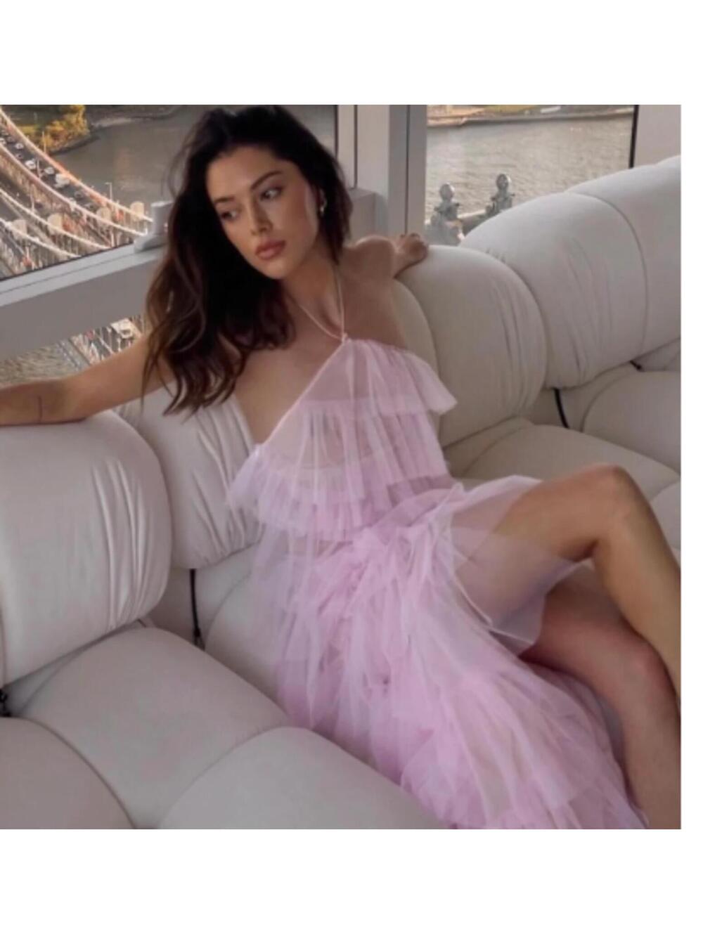 The Bar Henri Gown in Rose maxi halter ruffle